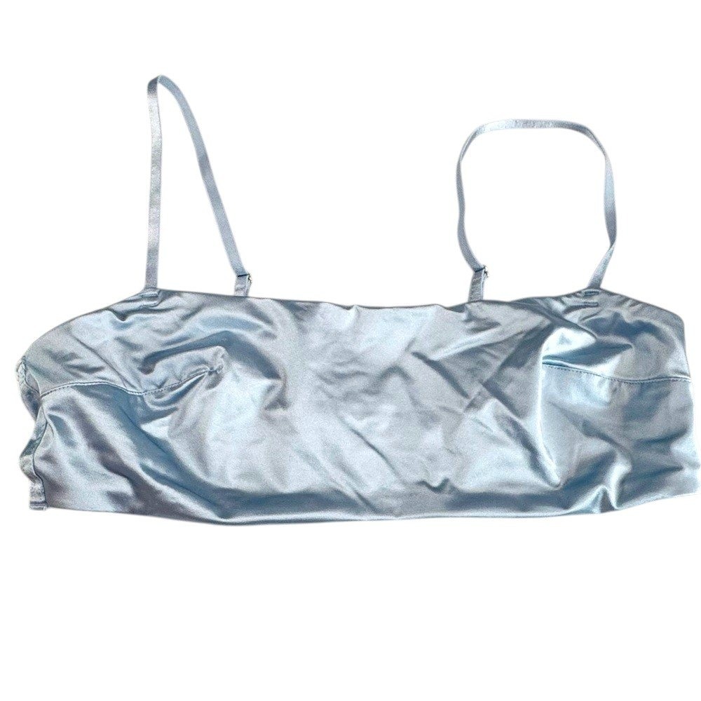 NWT‎ Auden Light Blue Satin Unlined Scoop-neck Bralette Size Large  Adjustable